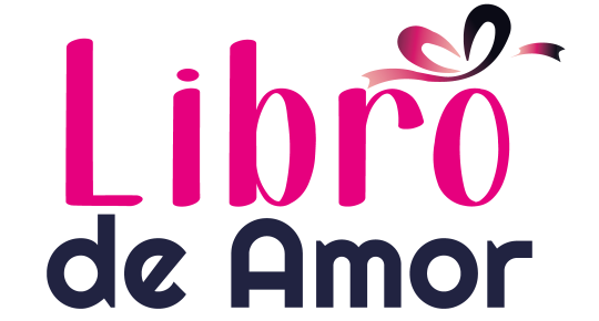 Logotipo de Libro de Amor con texto vibrante en rosa y un acento de cinta en negro y rosa