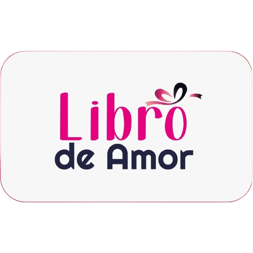 Logotipo de Libro de Amor con texto estilizado en rosa y negro y un diseño de cinta